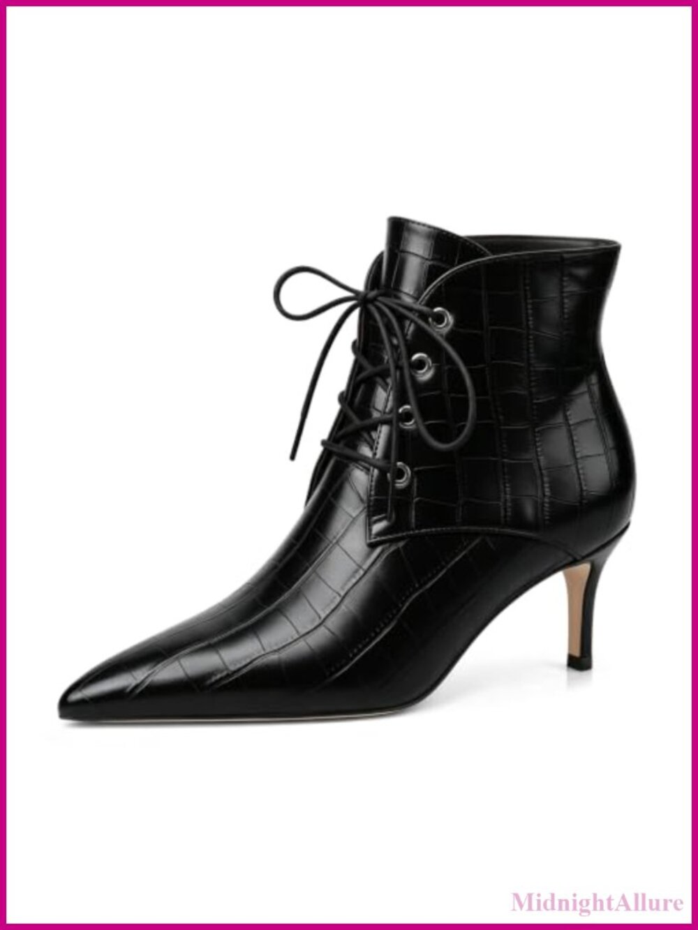 Eldof Kitten Low Heel Ankle Boots Pointed Toe Lace Up Comfortable Walking
